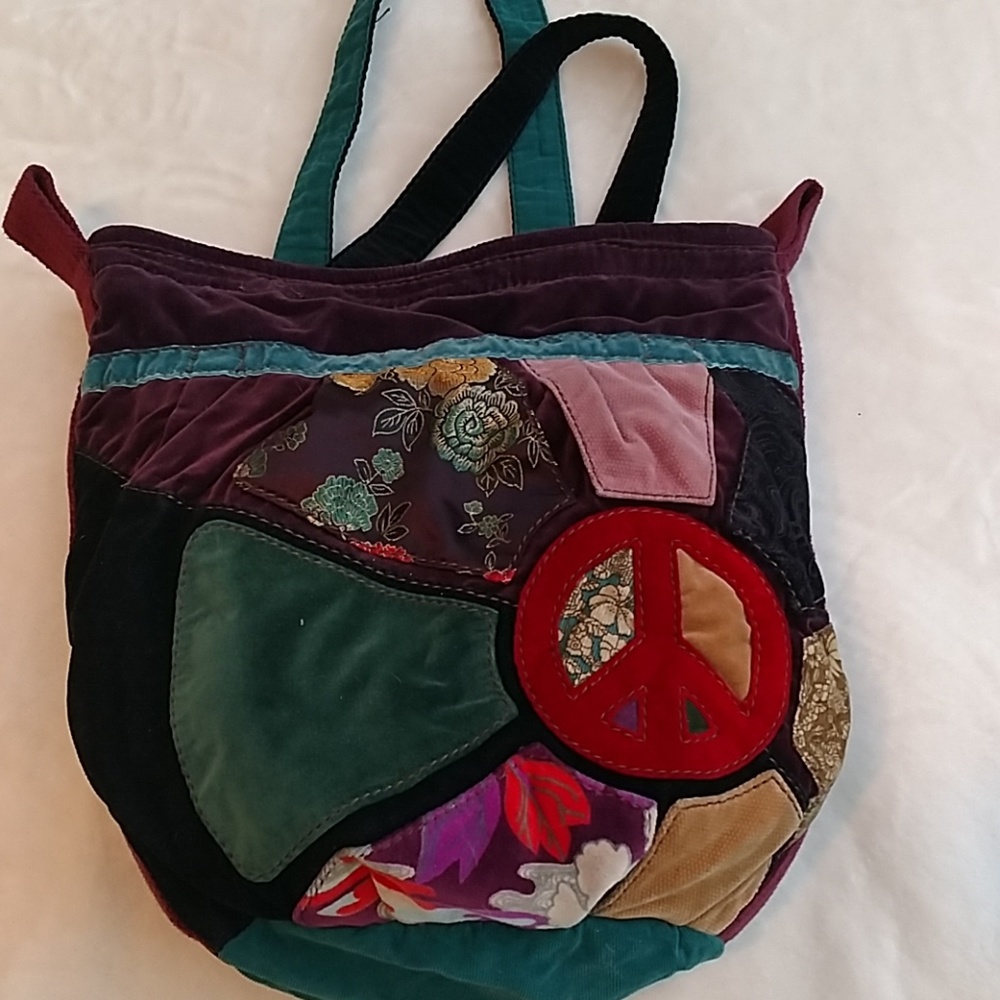 Lucky Brand velvet peace sign bucket bag